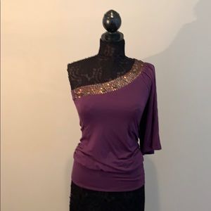 Arden B One Shoulder Sequins Blouse
